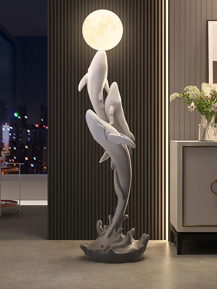 Home Decor Luminous Whale Statue Large Floor Decor Nordic Living Room Auspicious Animal Sculpture Art Ornament Housewarming Gift