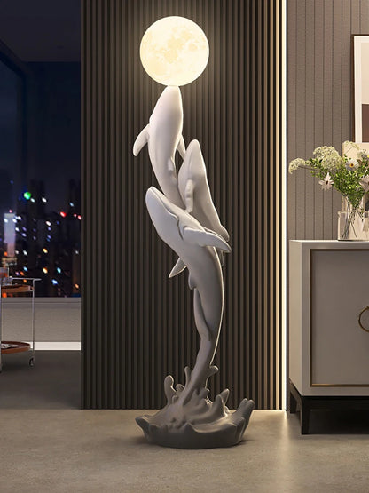 Home Decor Luminous Whale Statue Large Floor Decor Nordic Living Room Auspicious Animal Sculpture Art Ornament Housewarming Gift