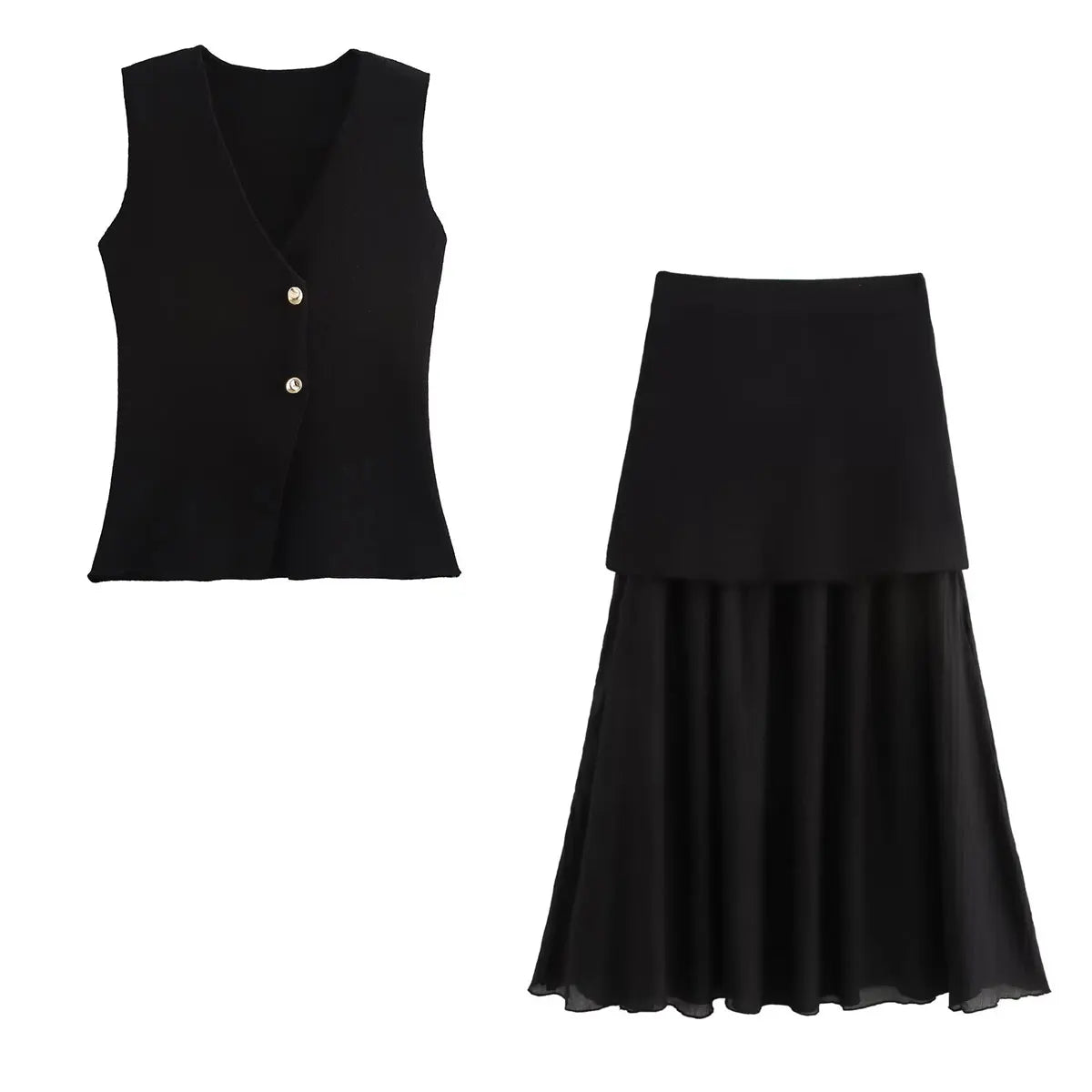 2025 Women Skirt Set Wine Red Knitted V-Neck Sleeveless Slim Vest +Solid High Waist Zipper Patchwork Long Skirt Street