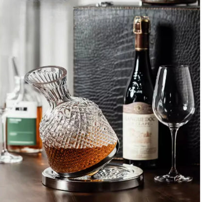 High End Crystal Glass 360 Degree Rotating Decanter Drum 1500Ml Decanter Wine Dispenser Inflator Mirror Kettle Decoration