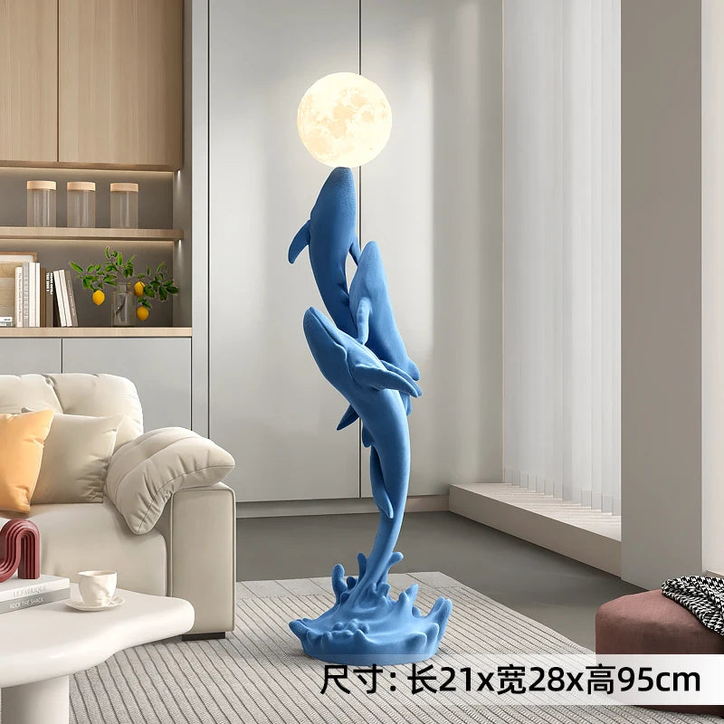 Home Decor Luminous Whale Statue Large Floor Decor Nordic Living Room Auspicious Animal Sculpture Art Ornament Housewarming Gift