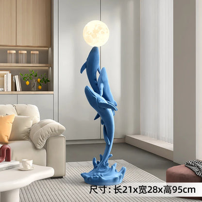 Home Decor Luminous Whale Statue Large Floor Decor Nordic Living Room Auspicious Animal Sculpture Art Ornament Housewarming Gift