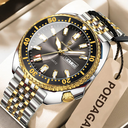 Business Men Watch Date Week Waterproof Luminous Luxury Man Wristwatch Sports Stainless Steel Men'S Quartz Watches Male