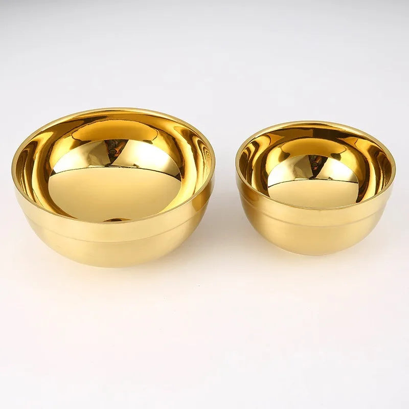 11/14Cmbowl Gold Childrenthick Double-Layer Heat-Prevention Ramen Ice Cream Fruit Soup Noodle 304 Stainless Steel