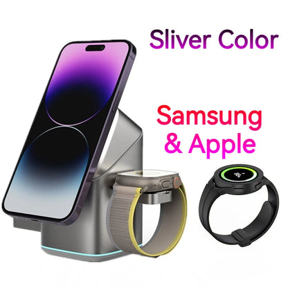 3 in 1 Wireless Charger - Electric Rotating Magnetic Charging Station for Iphone 16/15/14 Pro Max/Samsung, Phone Watch Earbuds
