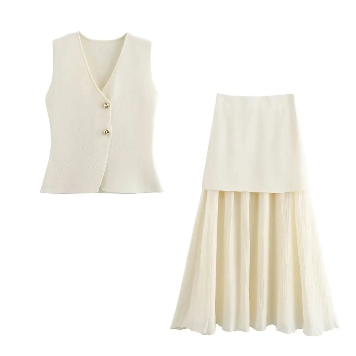 2025 Women Skirt Set Wine Red Knitted V-Neck Sleeveless Slim Vest +Solid High Waist Zipper Patchwork Long Skirt Street