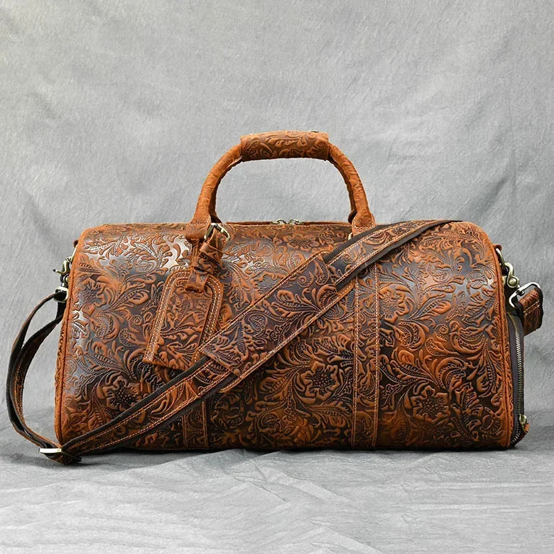 52Cm Vintage Genuine Leather Travel Bag for Men Crazy Horse Leather Travel Duffle Large Shoulder Bag Cowhide Bag Weekend Bag