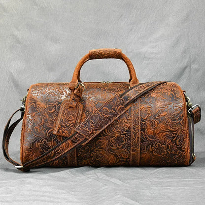 52Cm Vintage Genuine Leather Travel Bag for Men Crazy Horse Leather Travel Duffle Large Shoulder Bag Cowhide Bag Weekend Bag