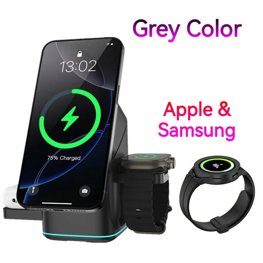 3 in 1 Wireless Charger - Electric Rotating Magnetic Charging Station for Iphone 16/15/14 Pro Max/Samsung, Phone Watch Earbuds