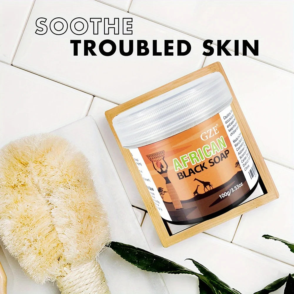 African Black Soap 3-In-1 Face, Hair, and Body Cleanser - Deeply Cleanses and Moisturizes Skin and Hair, Natural Ingredients