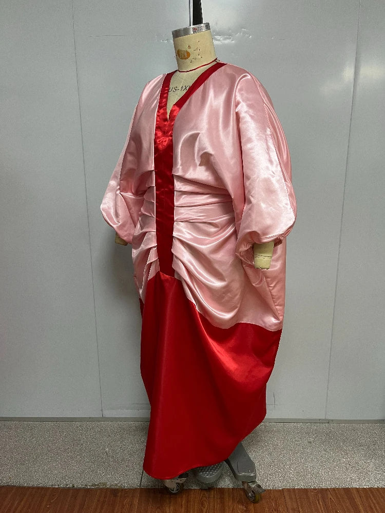 Women Shiny Bubu Kaftan Dresses for Church African Ladiestraditional Long Loose Patchwork V Neck Gowns Dashiki Africa Clothing