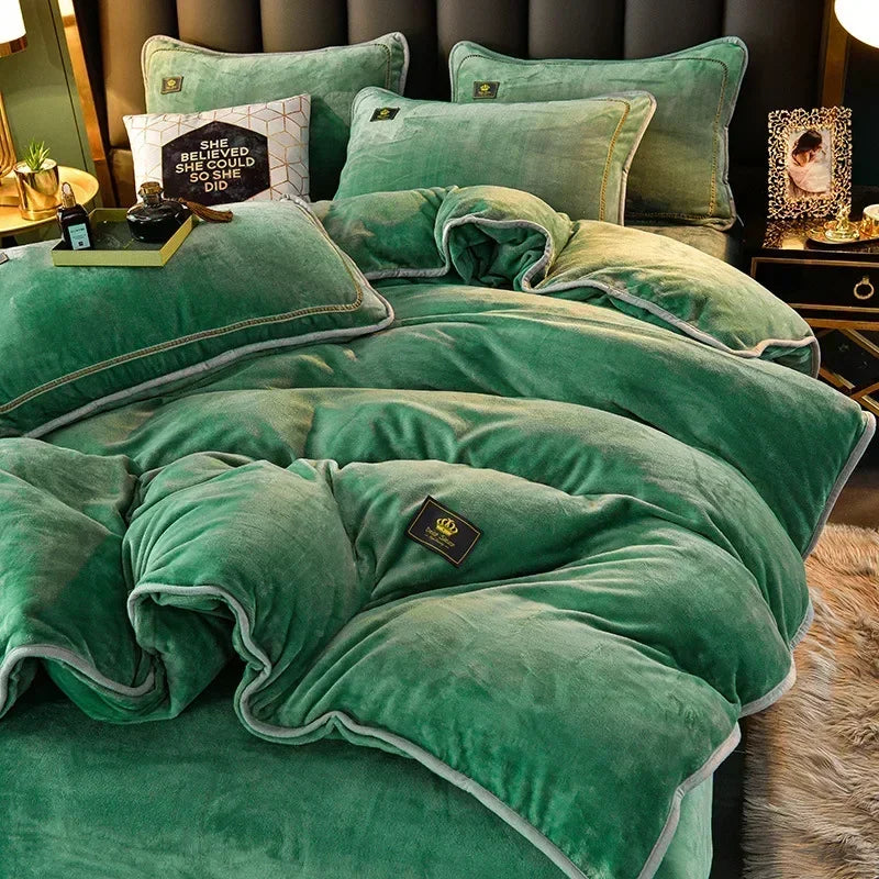 Luxury Milk Fleece Supper Ultra-Thick Bedding Set Queen Size High End Warm Winter Duvet Cover Set Warmth Comforter Bedding Sets