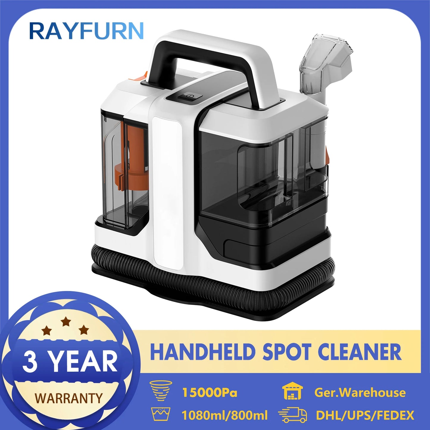 W05 Handheld Carpet Cleaner 750W Handheld 15Kpa Corded Spot Clean Machine Wet Fabric Sofa Cleaning Pet Portable Car