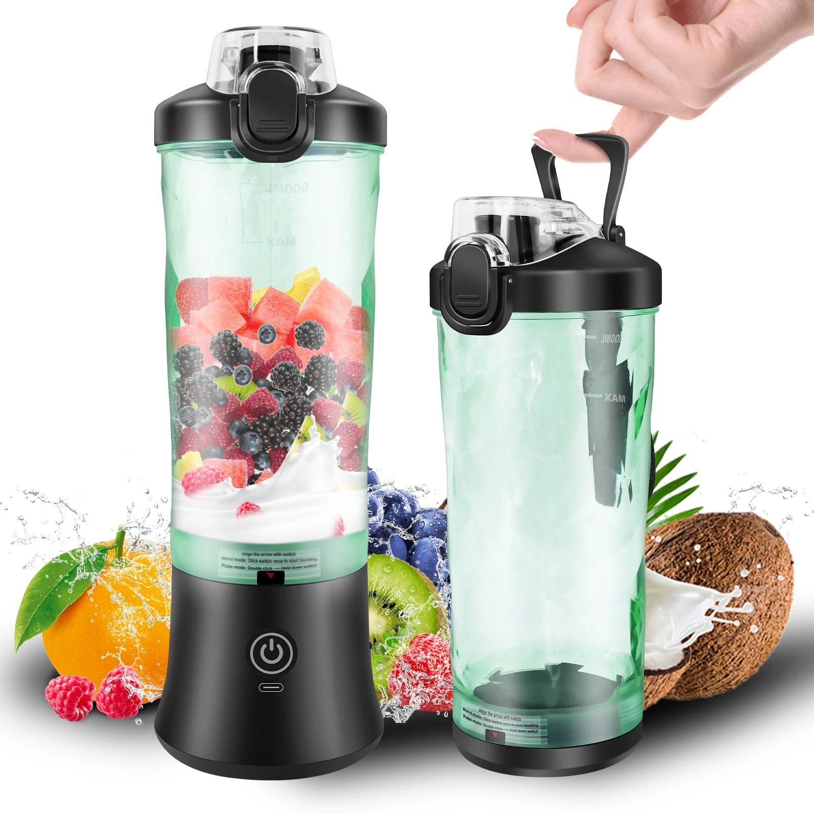 600ml Portable Mini Blender - USB Rechargeable Smoothie Maker for Effortless Travel and Ice Blending