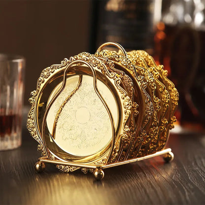 Vintage Zinc Alloy Golden Cocktail Coaster Metal Exquisite Cake Tray Setsilver Plated Mat Placemat Snack Tray Dishes Rack Set