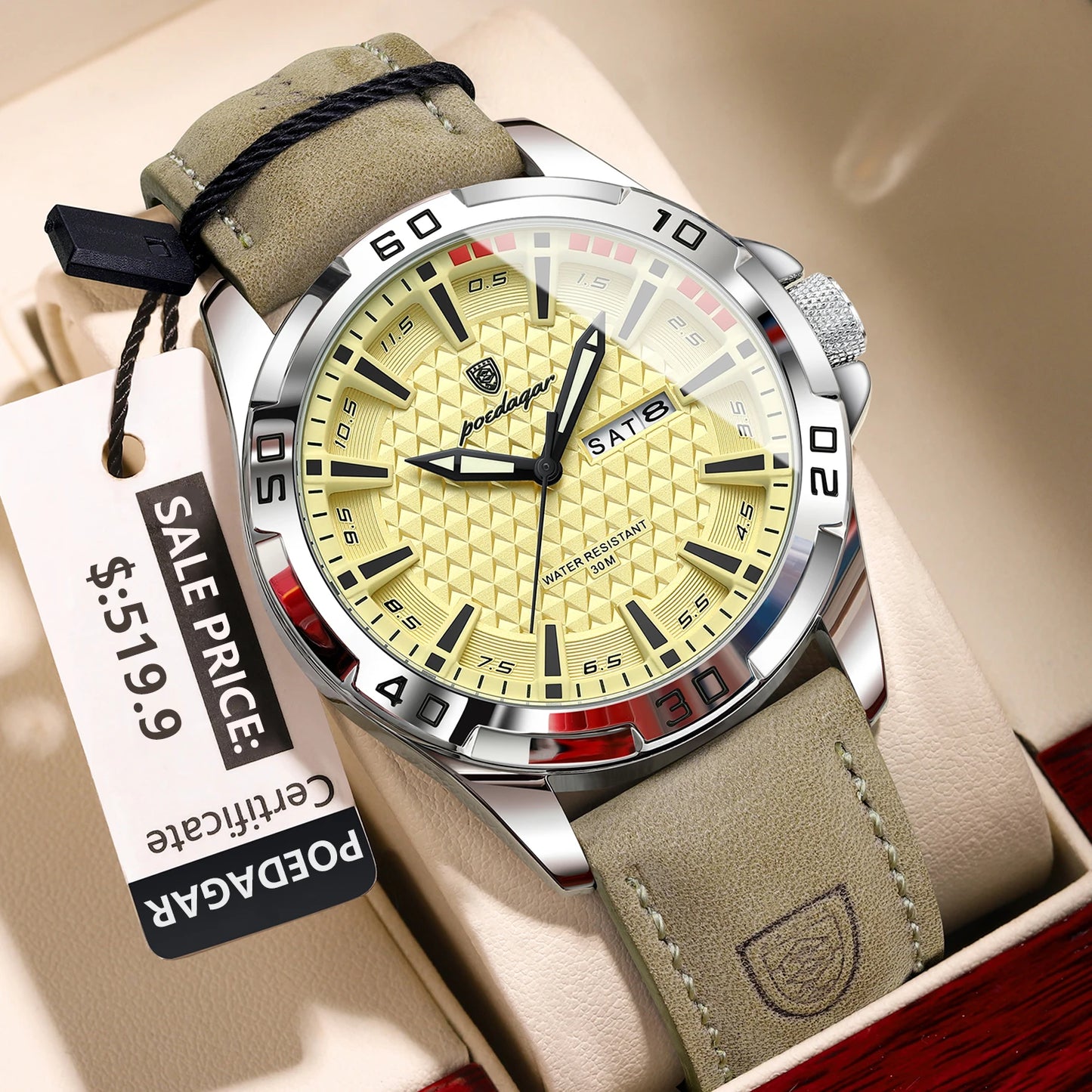 Original Man Wristwatch Top Luxury Waterproof Luminous Date Week Watch for Men Quartz Sport Leather Men'S Watches Reloj