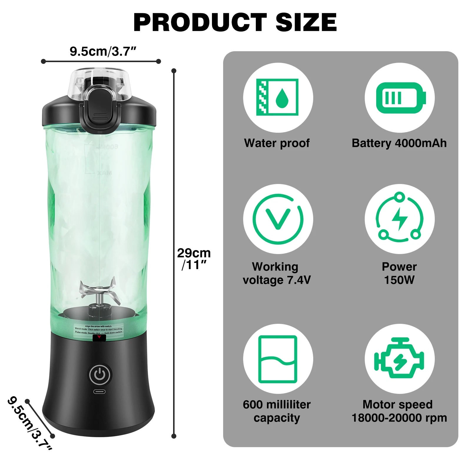 600ml Portable Mini Blender - USB Rechargeable Smoothie Maker for Effortless Travel and Ice Blending