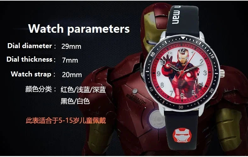 Disney Avengers Spider Man Iron Man Hulk Cartoon Children'S Watch Student Waterproof Quartz Watch Festival Birthday Gifts Toys