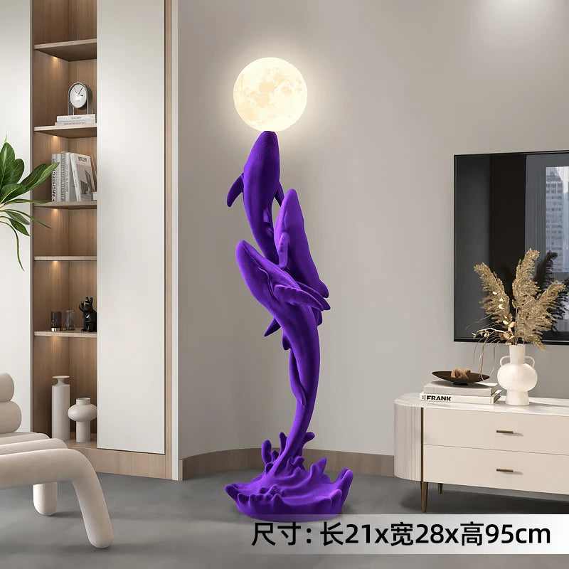 Home Decor Luminous Whale Statue Large Floor Decor Nordic Living Room Auspicious Animal Sculpture Art Ornament Housewarming Gift