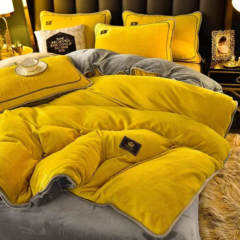 Luxury Milk Fleece Supper Ultra-Thick Bedding Set Queen Size High End Warm Winter Duvet Cover Set Warmth Comforter Bedding Sets