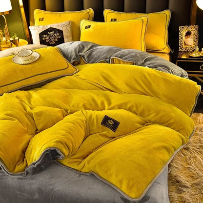 Luxury Milk Fleece Supper Ultra-Thick Bedding Set Queen Size High End Warm Winter Duvet Cover Set Warmth Comforter Bedding Sets