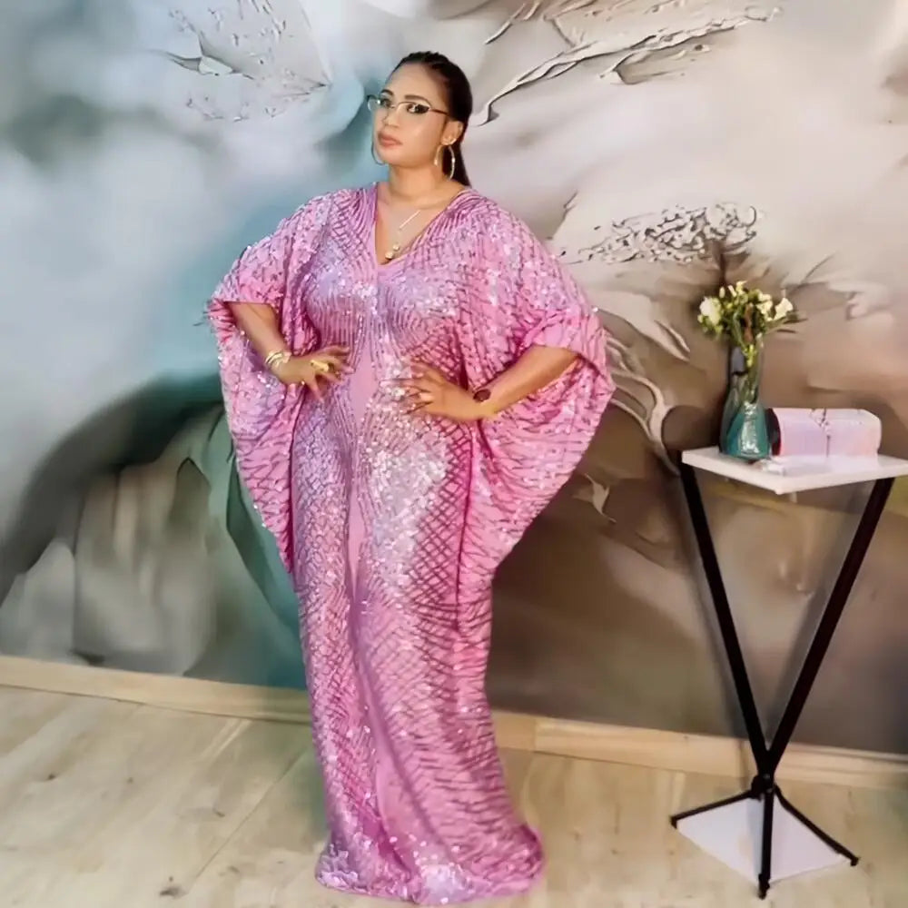 High Quality African Dress Sequin Luxury Evening Dresses Inner Belt plus Size Elegant Dresses