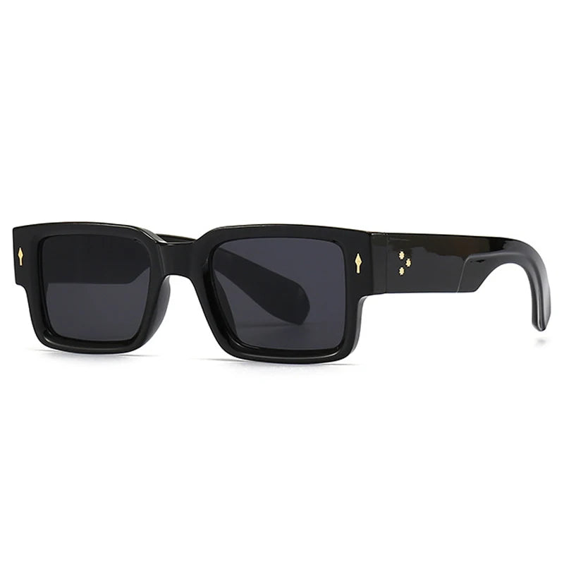 Ins Popular Fashion Square Rivets Men Sunglasses Vintage Punk Gradient Women Trending Dark Green Sun Glasses Shades UV400