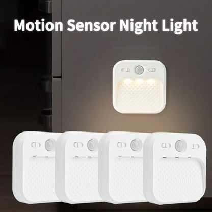 1-4 Pack Motion Sensor LED Night Light Rechargeable Stick-On Magnet Night Lamp for Bedroom Stairs Cabinet Hallway Kitchen Lights