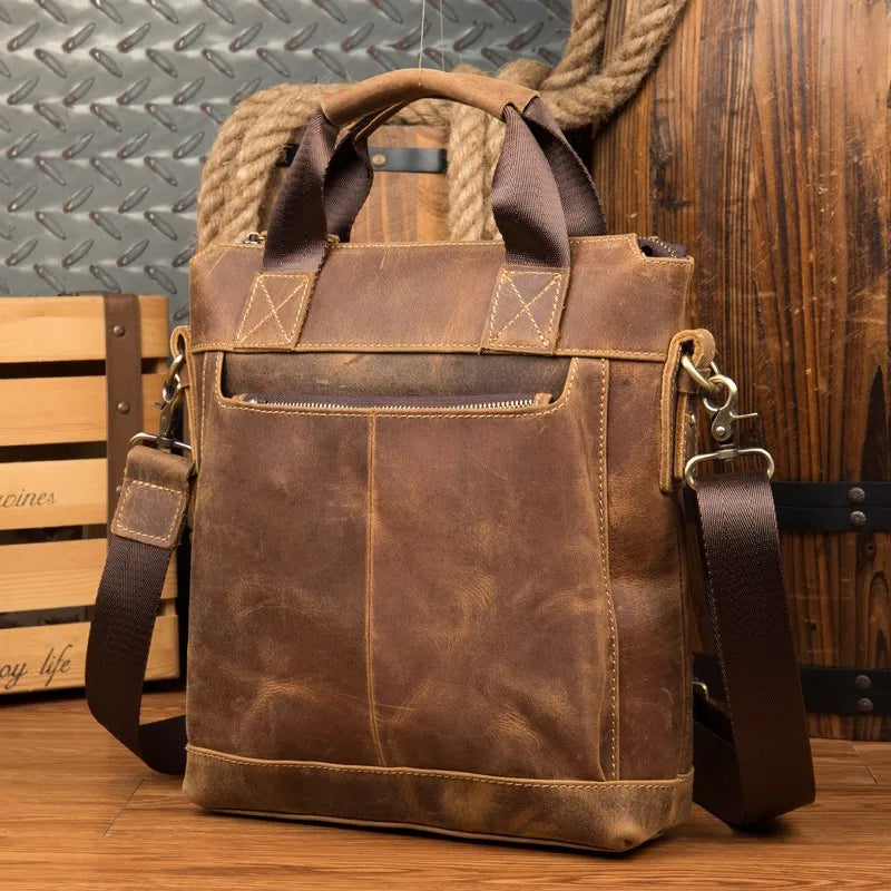 Leather Men'S Bag Crazy Horse Leather Retro Handbag Leather Crossbody Bag Handmade Shoulder Bag Computer Bag