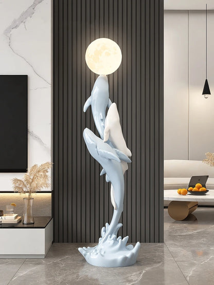 Home Decor Luminous Whale Statue Large Floor Decor Nordic Living Room Auspicious Animal Sculpture Art Ornament Housewarming Gift