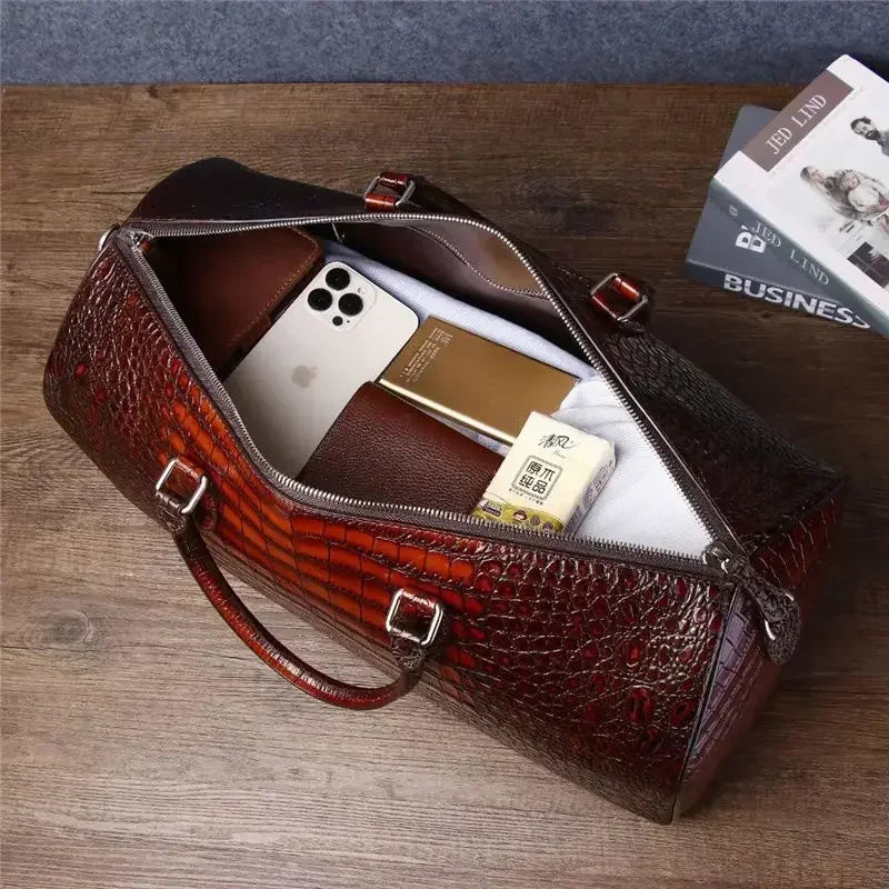 2025 New Fashion Men'S Bags Alligator Crocodile Pattern Cow Leather Travel Bags Handbags Men Shoulder Bag Luggage Laptop Bags