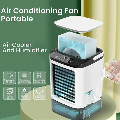 Portable Air Conditioner 3-Speed Small AC Unit Mini Air Cooler 900ML Water Tank Electric Fan with Humidifier for Bedroom Office