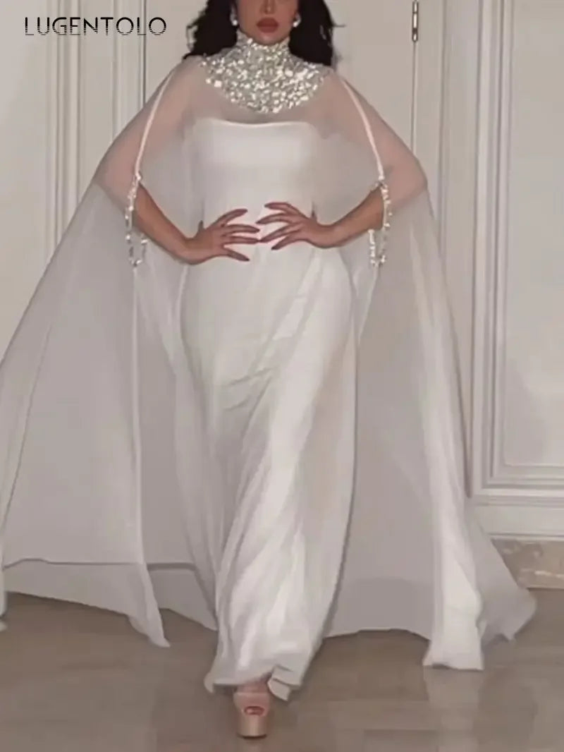 Women Chiffon Sexy Dress Partty Perspective Cloak Big Swing Temperament Lady Elegant Middle East Banquet 2-Piece Set Luegntolo