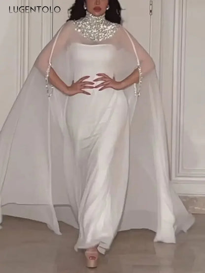 Women Chiffon Sexy Dress Partty Perspective Cloak Big Swing Temperament Lady Elegant Middle East Banquet 2-Piece Set Luegntolo