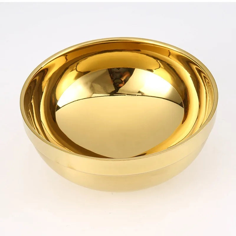 11/14Cmbowl Gold Childrenthick Double-Layer Heat-Prevention Ramen Ice Cream Fruit Soup Noodle 304 Stainless Steel