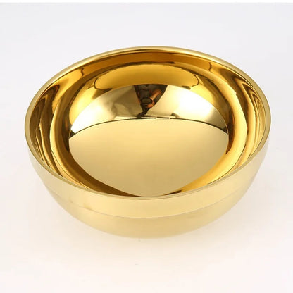 11/14Cmbowl Gold Childrenthick Double-Layer Heat-Prevention Ramen Ice Cream Fruit Soup Noodle 304 Stainless Steel