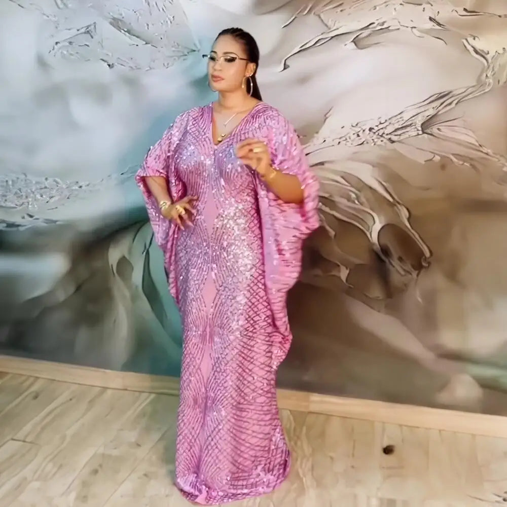 High Quality African Dress Sequin Luxury Evening Dresses Inner Belt plus Size Elegant Dresses