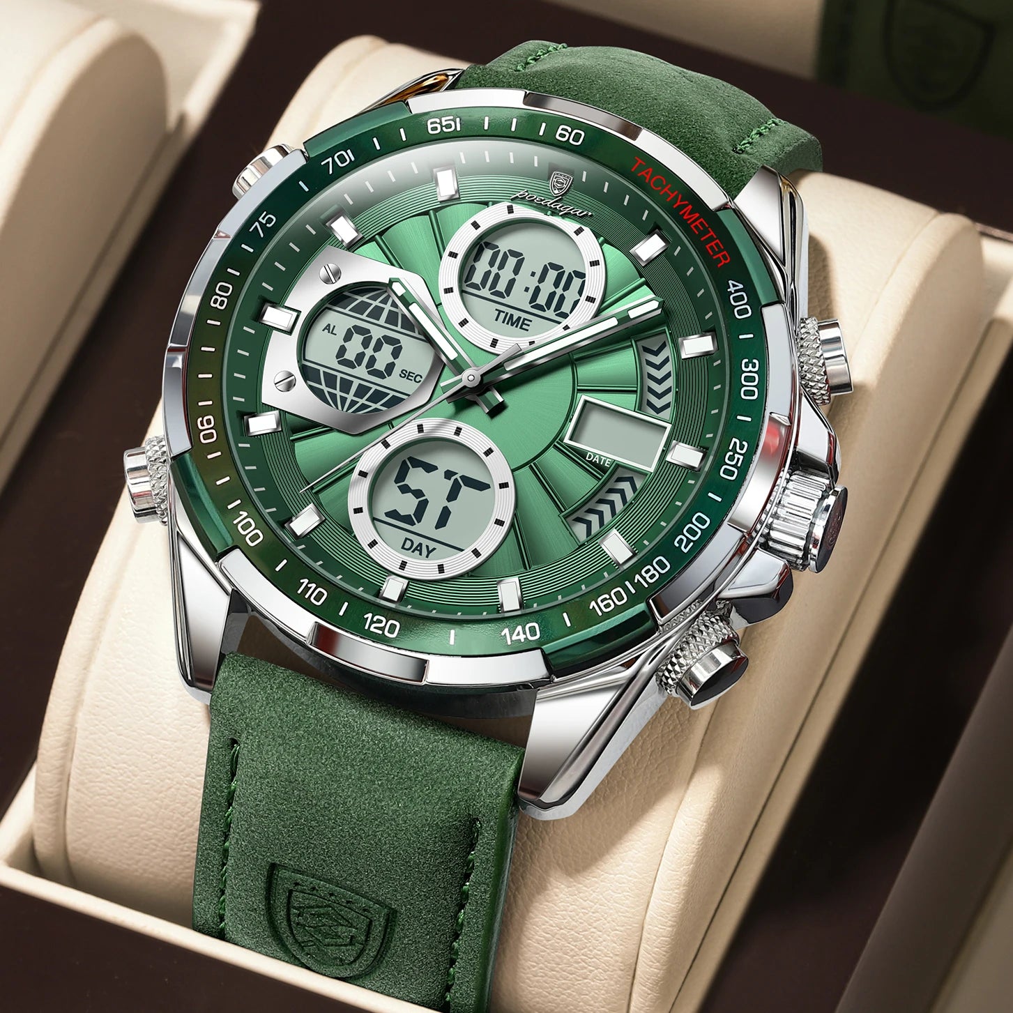 LED Luxury Men Watch Luminous Week Date Dual Time Display Digital Man Clock Alarm Electronic Men'S Quartz Watches Reloj