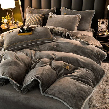 Luxury Milk Fleece Supper Ultra-Thick Bedding Set Queen Size High End Warm Winter Duvet Cover Set Warmth Comforter Bedding Sets