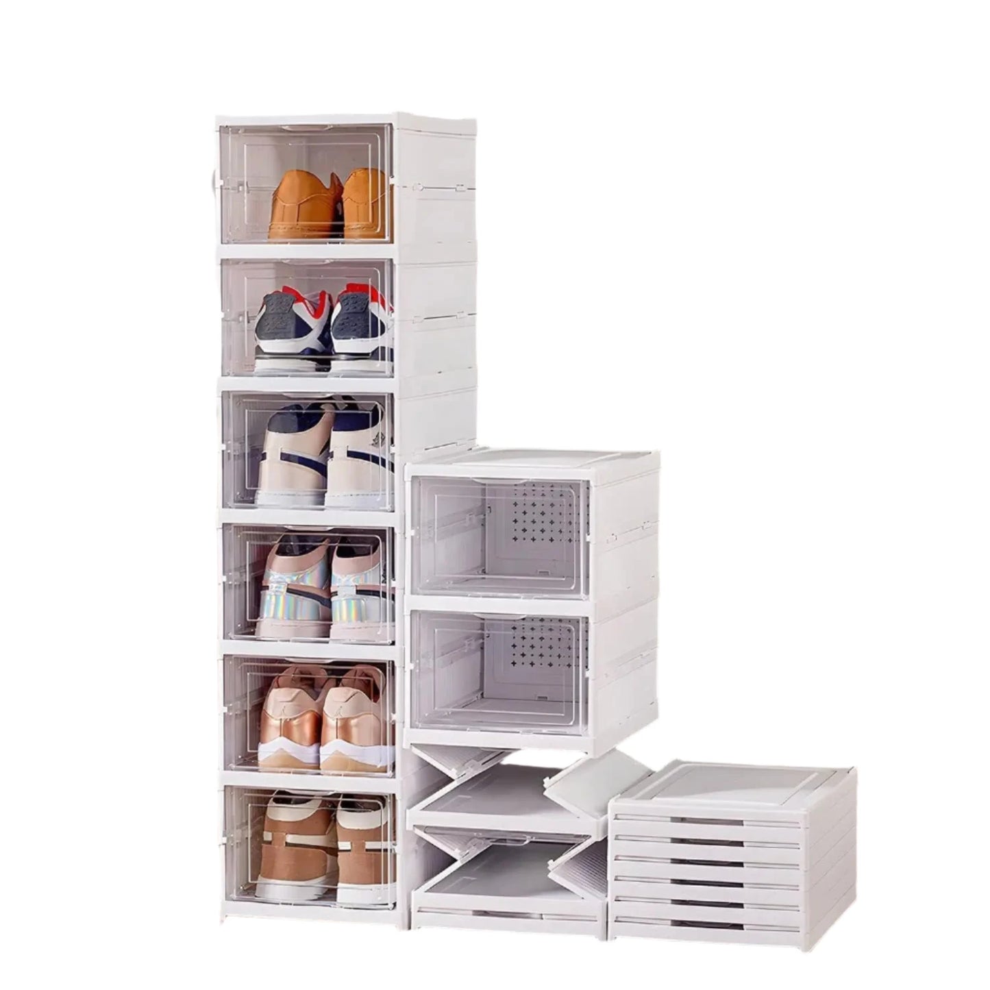 3/6 Layers Shoes Box Foldable Sneaker Shoe Storage Box Stackable Transparent Dustproof Cabinet Shelf Shoe Rack Organizers