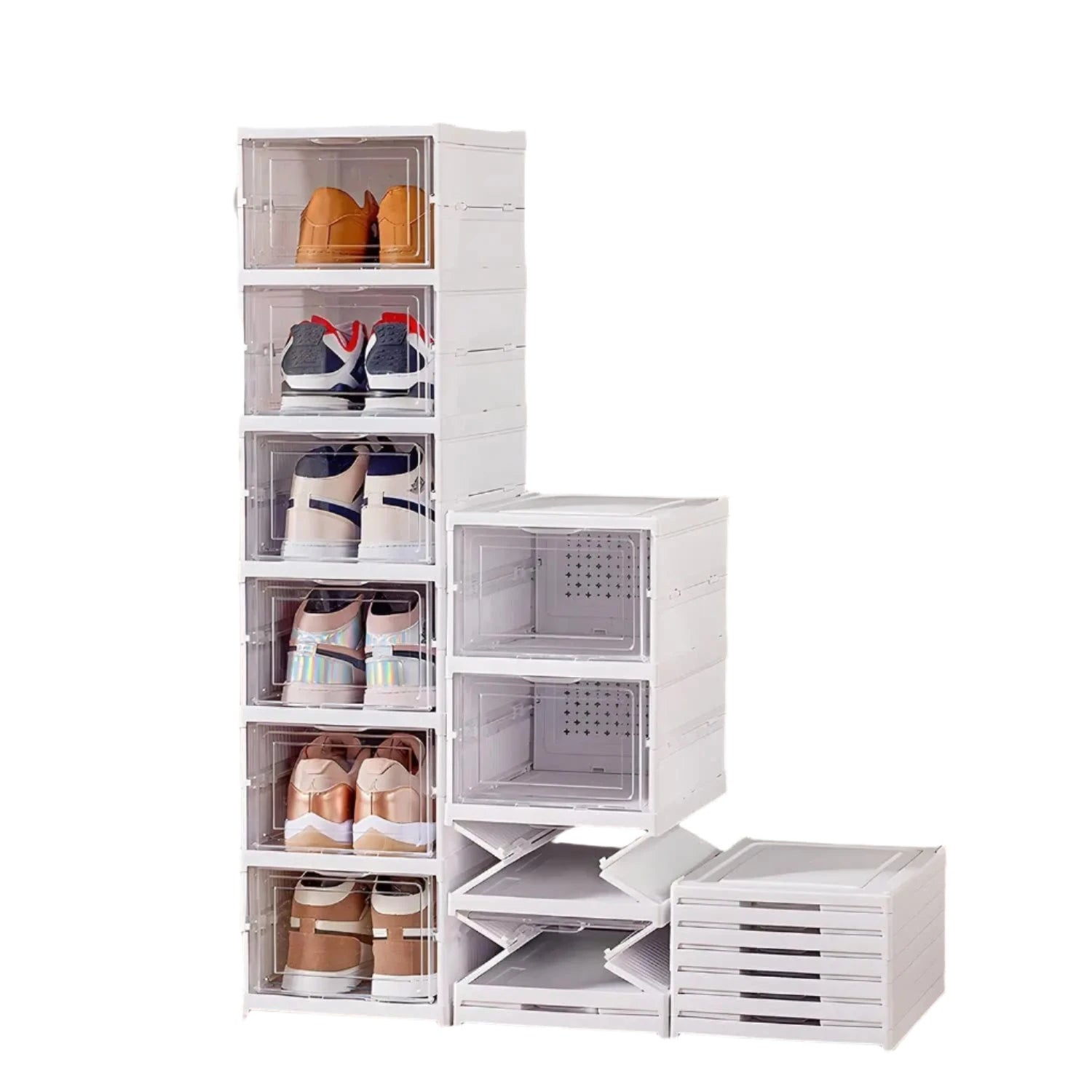 3/6 Layers Shoes Box Foldable Sneaker Shoe Storage Box Stackable Transparent Dustproof Cabinet Shelf Shoe Rack Organizers