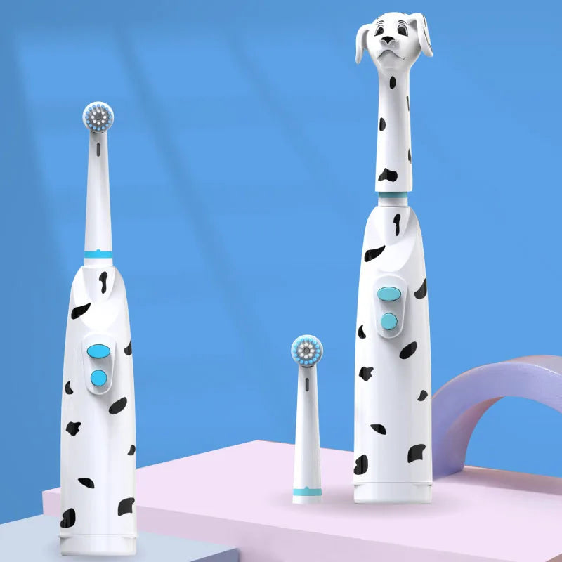 Children'S Electric Toothbrush Kids Baby Spotted Dog Features Dust Cover Cartoon Type Children round Head Battery