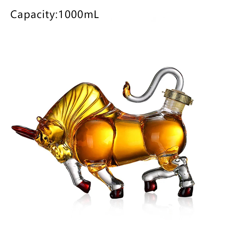 1000Ml Cattle Glass the Wine Bottle Fruit Juice Whisky Borosilicate Animal Arts and Crafts Ornament Decoration for Bar Gift