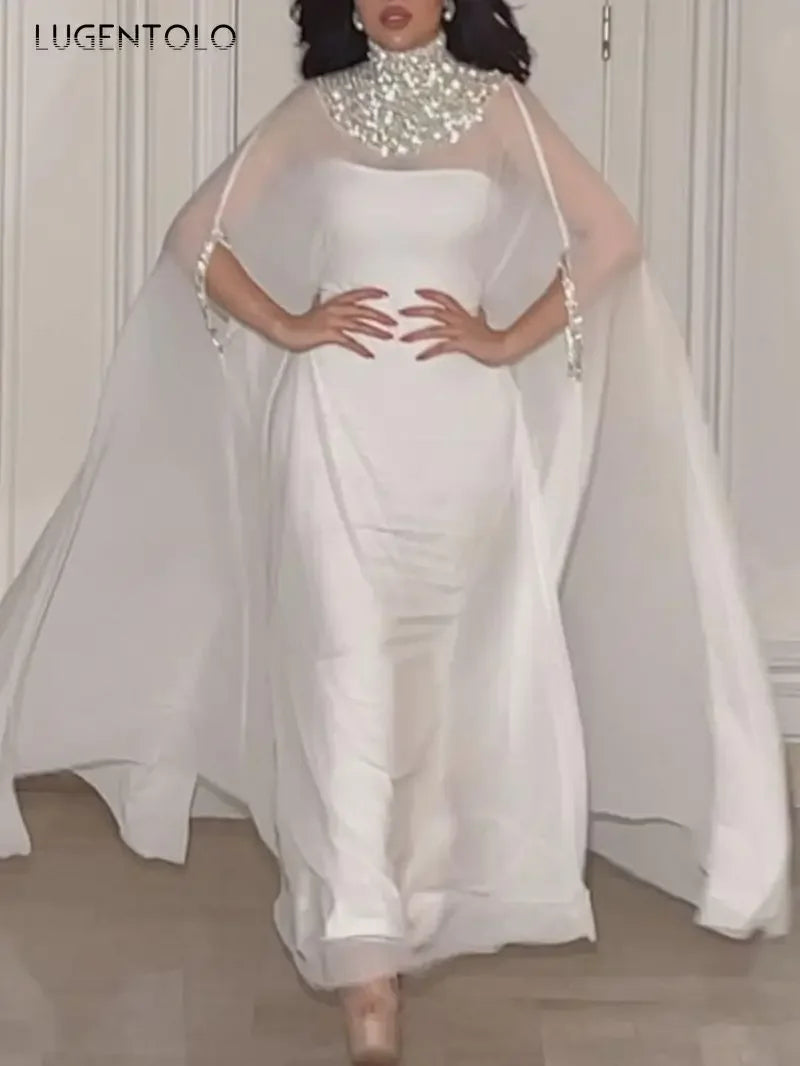 Women Chiffon Sexy Dress Partty Perspective Cloak Big Swing Temperament Lady Elegant Middle East Banquet 2-Piece Set Luegntolo