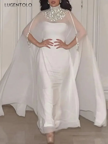 Women Chiffon Sexy Dress Partty Perspective Cloak Big Swing Temperament Lady Elegant Middle East Banquet 2-Piece Set Luegntolo