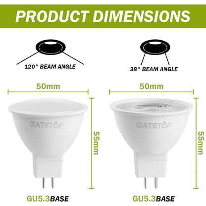 10-Pack MR16 GU5.3 LED Spotlight Bulbs, Compatible with 50W Halogen, AC 110V/220V/12V, Ideal for Home Lighting