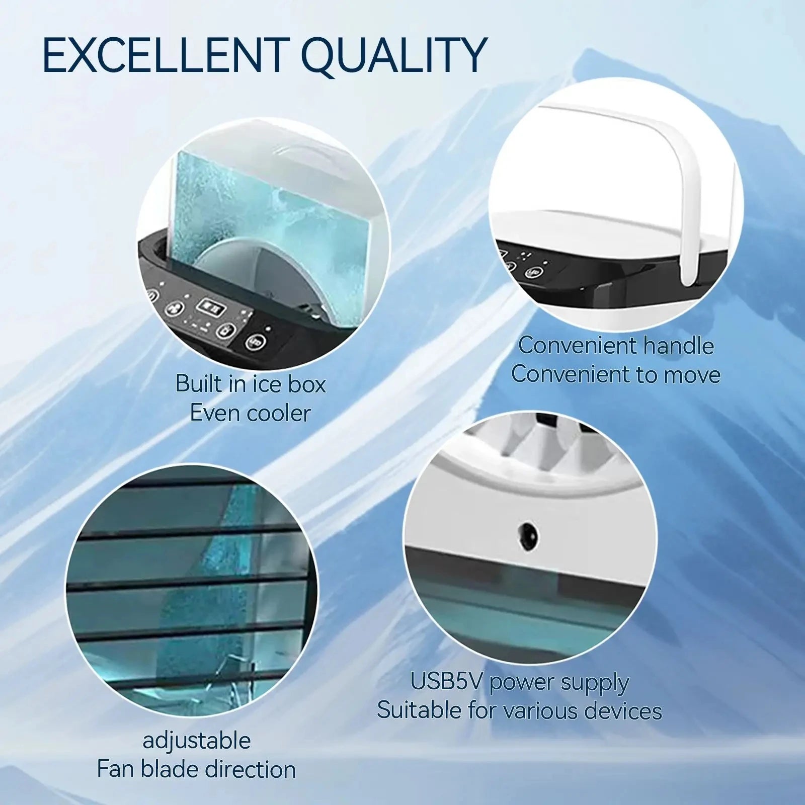 Portable Air Conditioner 3-Speed Small AC Unit Mini Air Cooler 900ML Water Tank Electric Fan with Humidifier for Bedroom Office