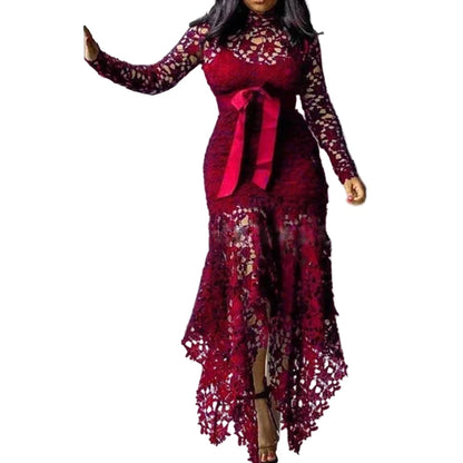 Ladies Elegant Lace Maxi Dress Women Wedding Evening Party Bodycon Long Sleeve Dresses plus Size Fashion