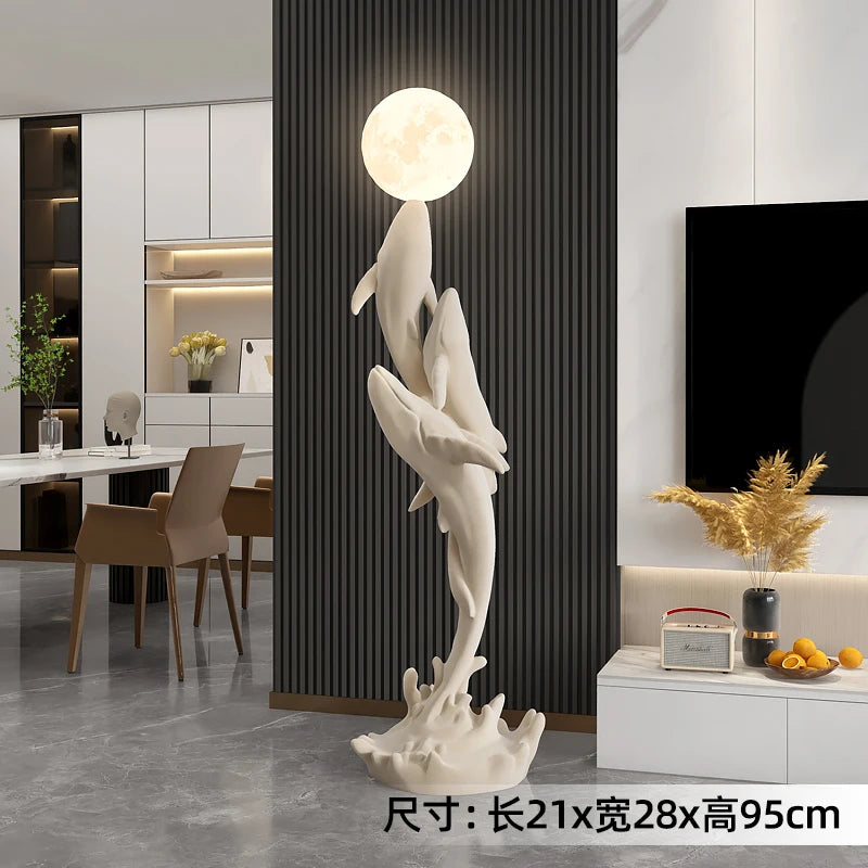Home Decor Luminous Whale Statue Large Floor Decor Nordic Living Room Auspicious Animal Sculpture Art Ornament Housewarming Gift