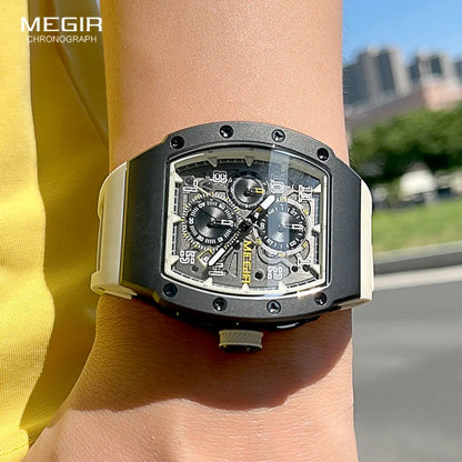 316 Stainless Steel Quartz Watch for Men Fashion Waterproof Luminous Chronograph Wristwatch with Auto Date Silicone Strap